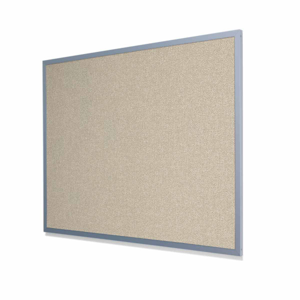 Type II Woven Vinyl Koroseal Linden II Gray Mist Cork Board with Heavy Aluminum Frame